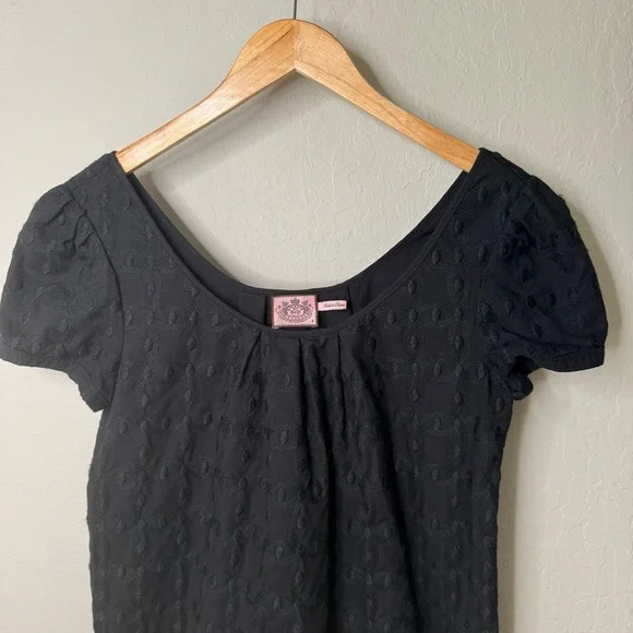 JUICY COUTURE Embroidered Shift Dress Black 100% Cotton A-Line Scoop Neck Size 6 - Picture 4 of 15